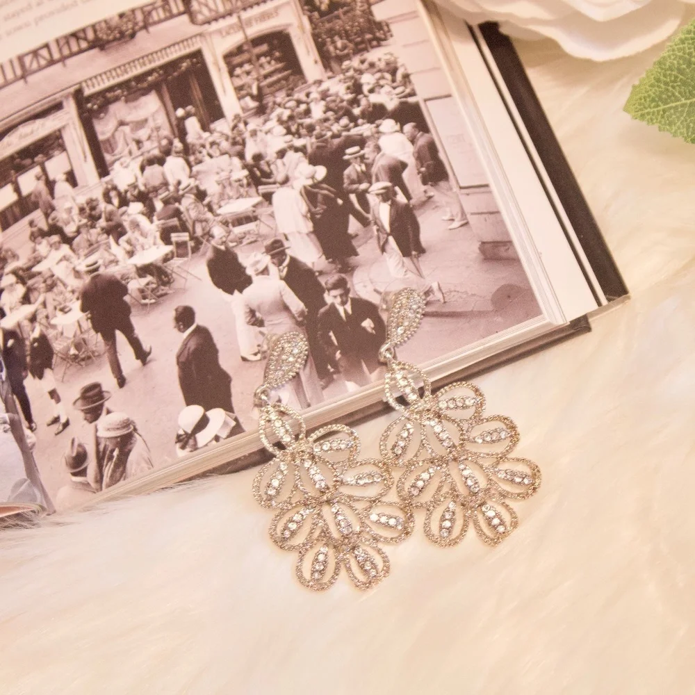 Silver Rhinestone Statement Earrings - Picture 1 of 2